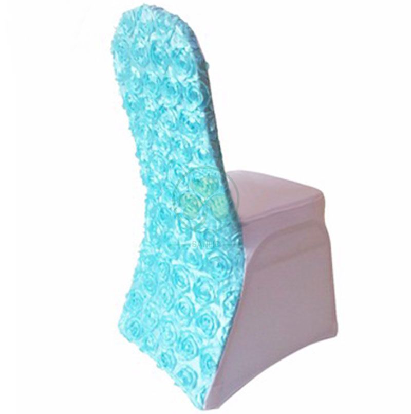 Tiffany Blue Rosette Stretch Banquet Chair Cover for Weddings SL-F1953RSBC