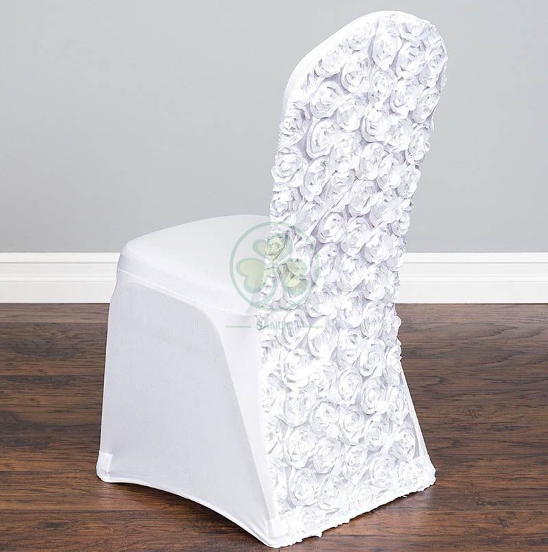 Buy White Satin Rosette Stretch Banquet Spandex Chair Cover SL-F1954SRBC