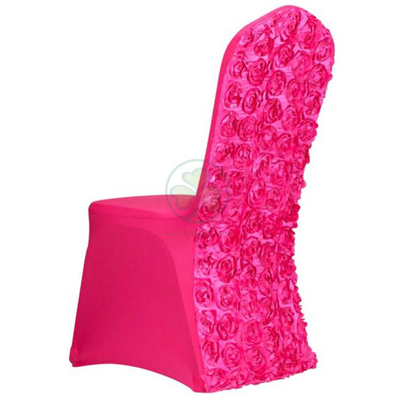 Wholesale High Quality Hot Pink Rose Flower Polyester Spandex Wedding Party Chair Covers SL-F1955PSWC