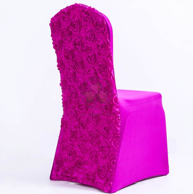 Wholesale High Quality Hot Pink Rose Flower Polyester Spandex Wedding Party Chair Covers SL-F1955PSWC