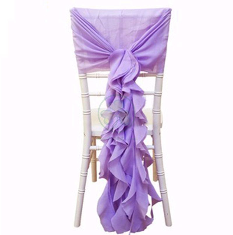 Wholesale Fancy Ruffled Chiffon Chair Covers with Curly Willow Sash for Wedding Decoration  SL-F1969CCWS