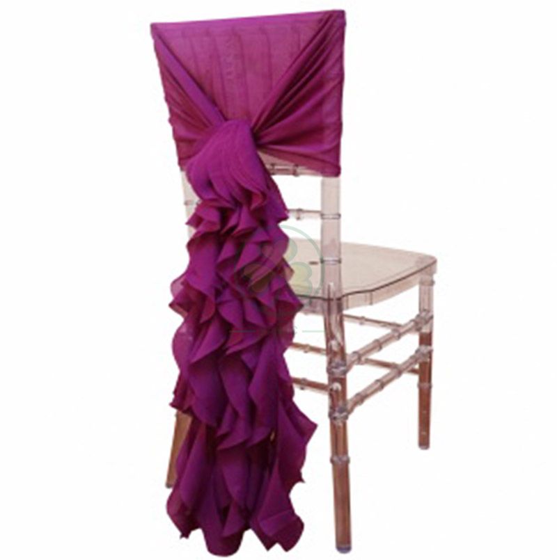 Wholesale Fancy Ruffled Chiffon Chair Covers with Curly Willow Sash for Wedding Decoration  SL-F1969CCWS