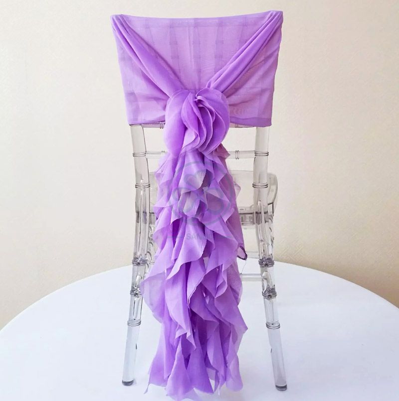 Wholesale Fancy Ruffled Chiffon Chair Covers with Curly Willow Sash for Wedding Decoration  SL-F1969CCWS