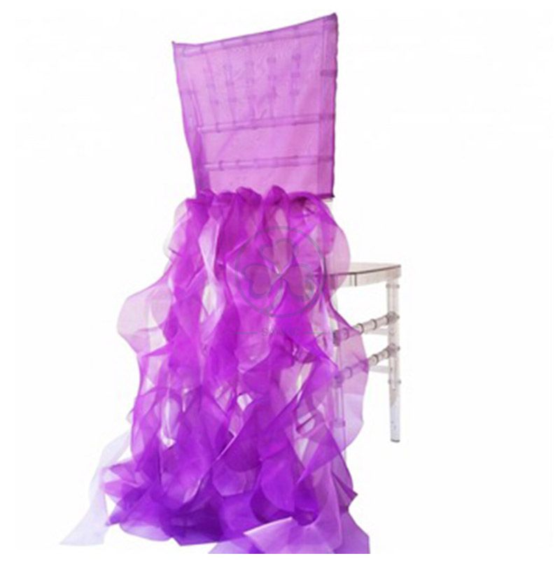 Hot Sale Wedding Party Events Chiffon Ruffled Chair Cover Sash SL-F1972CRCC