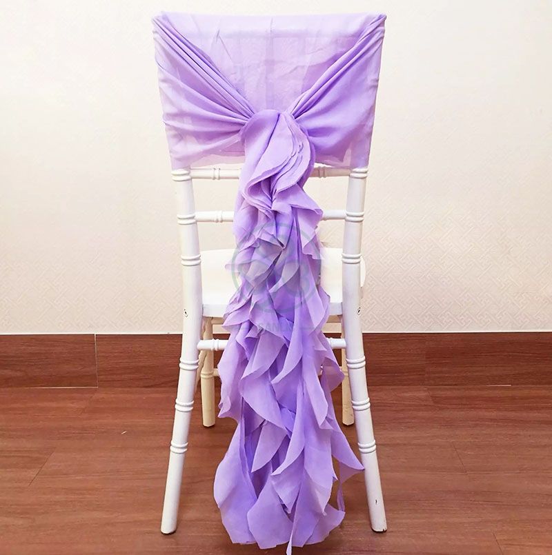 Hot Sale Wedding Party Events Chiffon Ruffled Chair Cover Sash SL-F1972CRCC