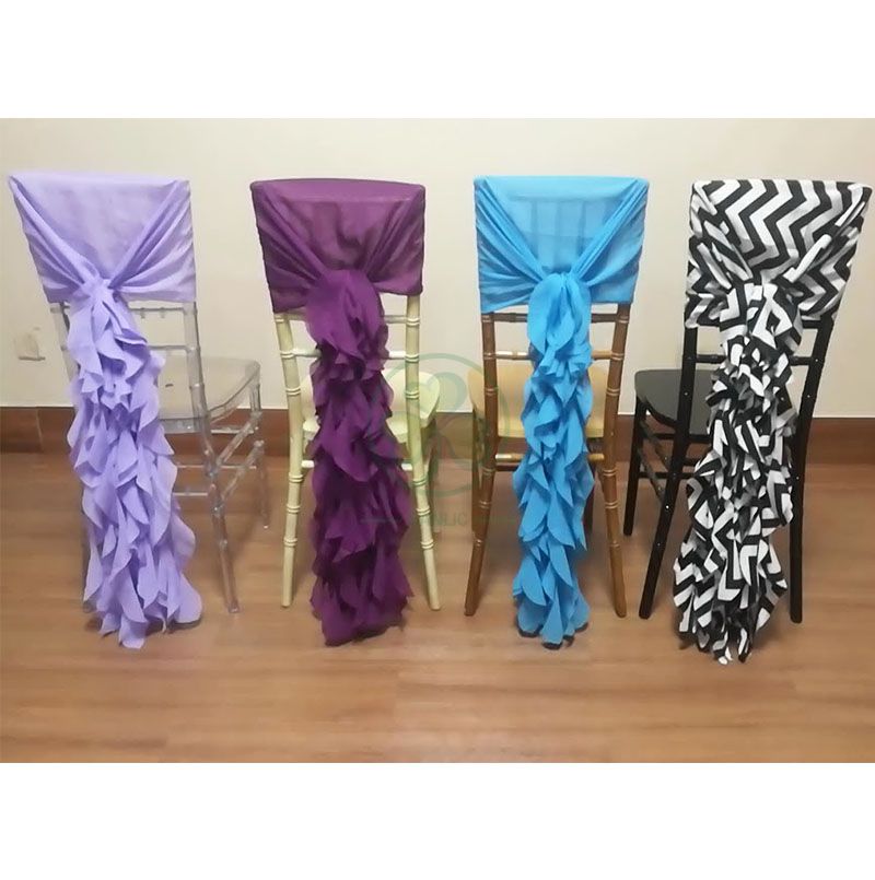 Popular Wedding Event 3pcs/4pcs/6pcs Set Chiffon Chair Sash Decorative Cover  SL-F1976CCSC