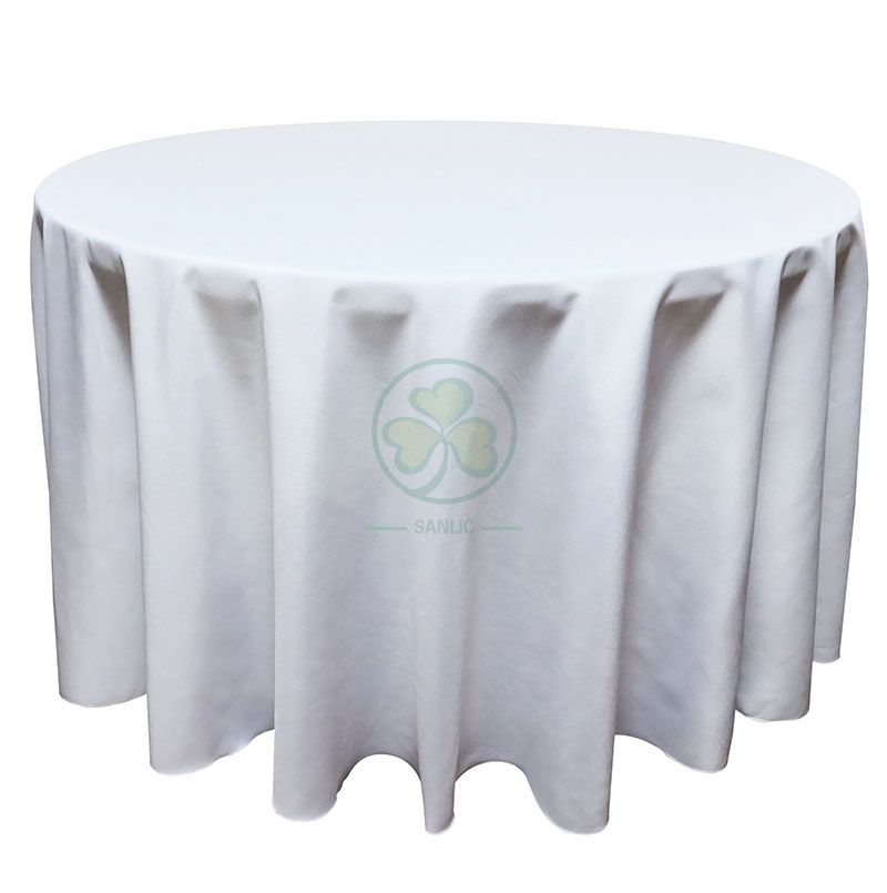 Customized White Round Polyester Wedding Linen Tablecloth SL-F1987PWLT
