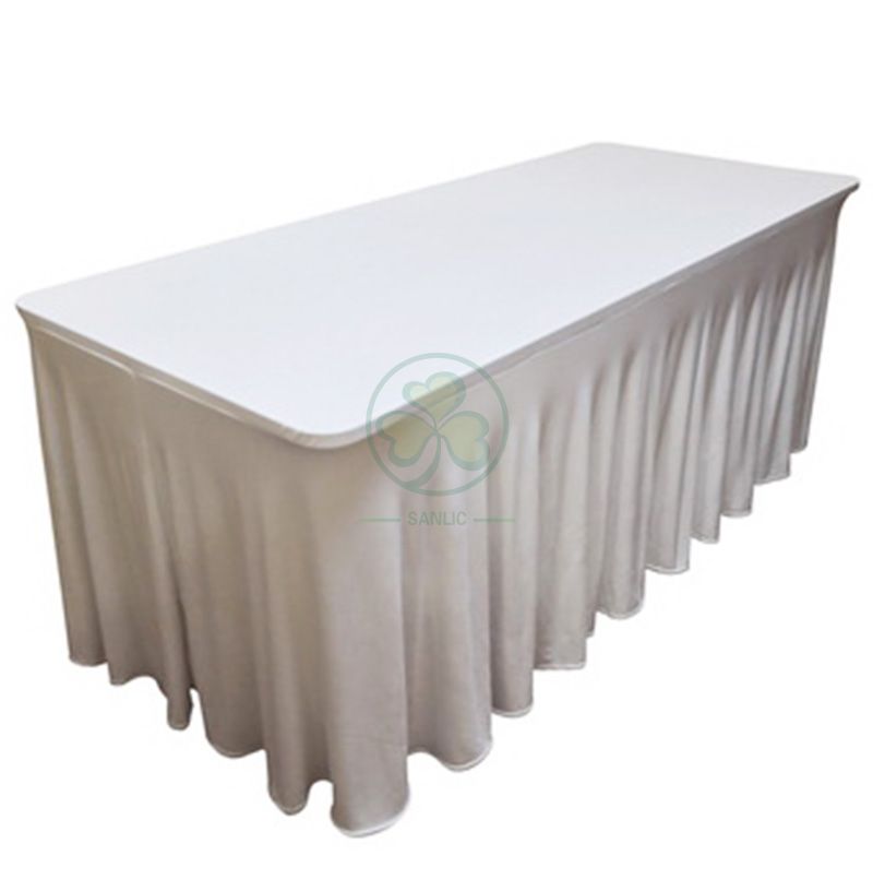 Rectangular Ruffled Polyester Lycra Spandex Fitted Tablecloth Skirt SL-F2005RSTC