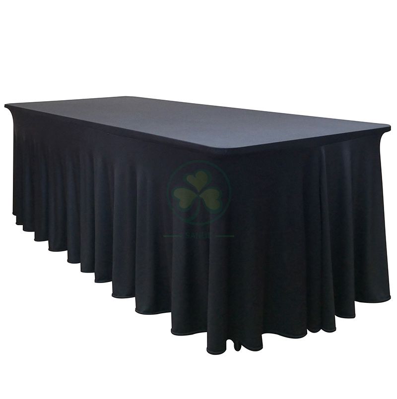 Rectangular Ruffled Polyester Lycra Spandex Fitted Tablecloth Skirt SL-F2005RSTC