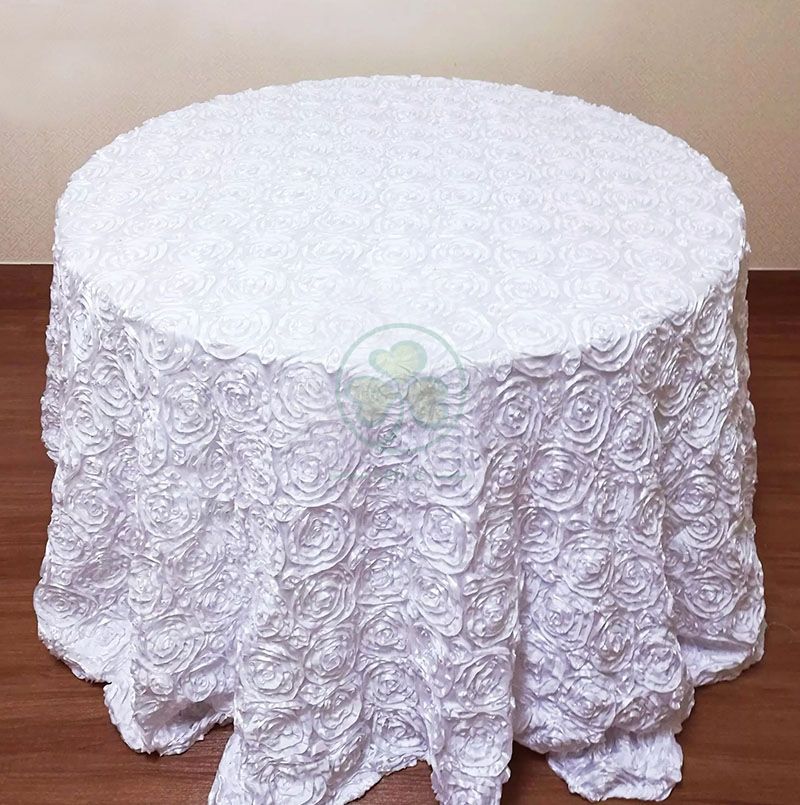 Luxury Rosette 3D Satin Round Tablecloth for Weddings and Events SL-F2007RSTC