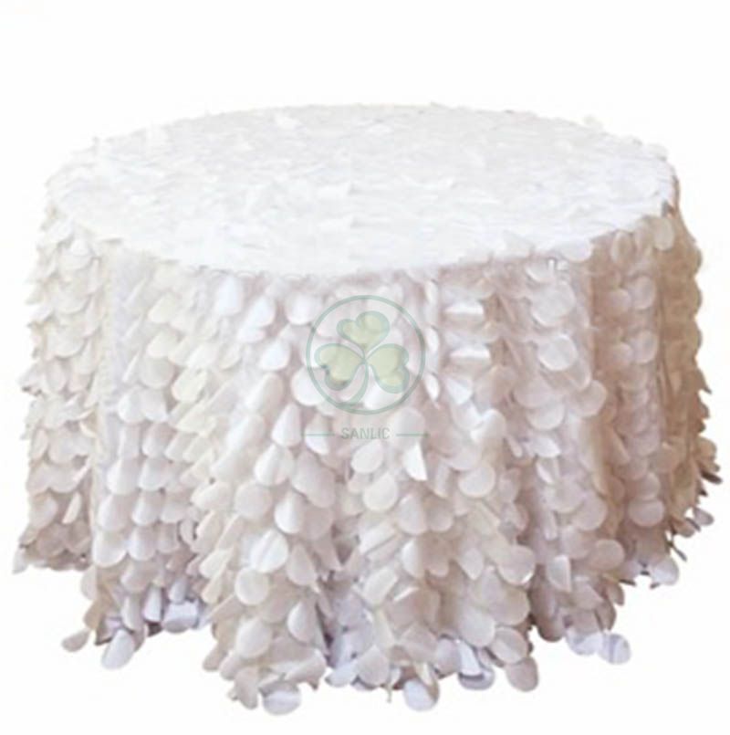 White Leaf Petal Taffeta Tablecloth for Parties and Celebration SL-F2009PTTC