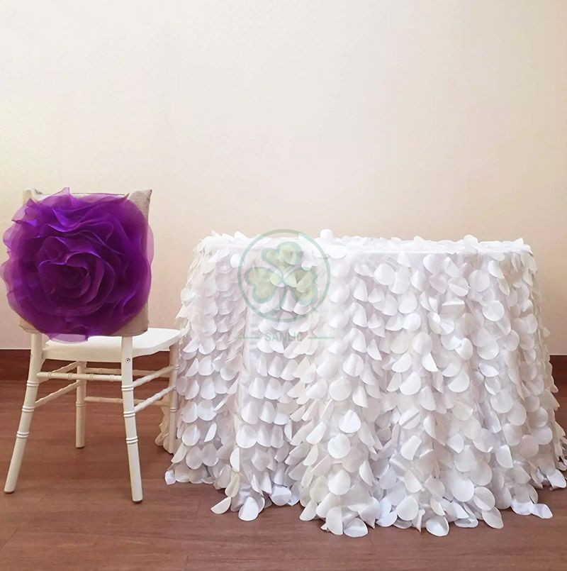 White Leaf Petal Taffeta Tablecloth for Parties and Celebration SL-F2009PTTC