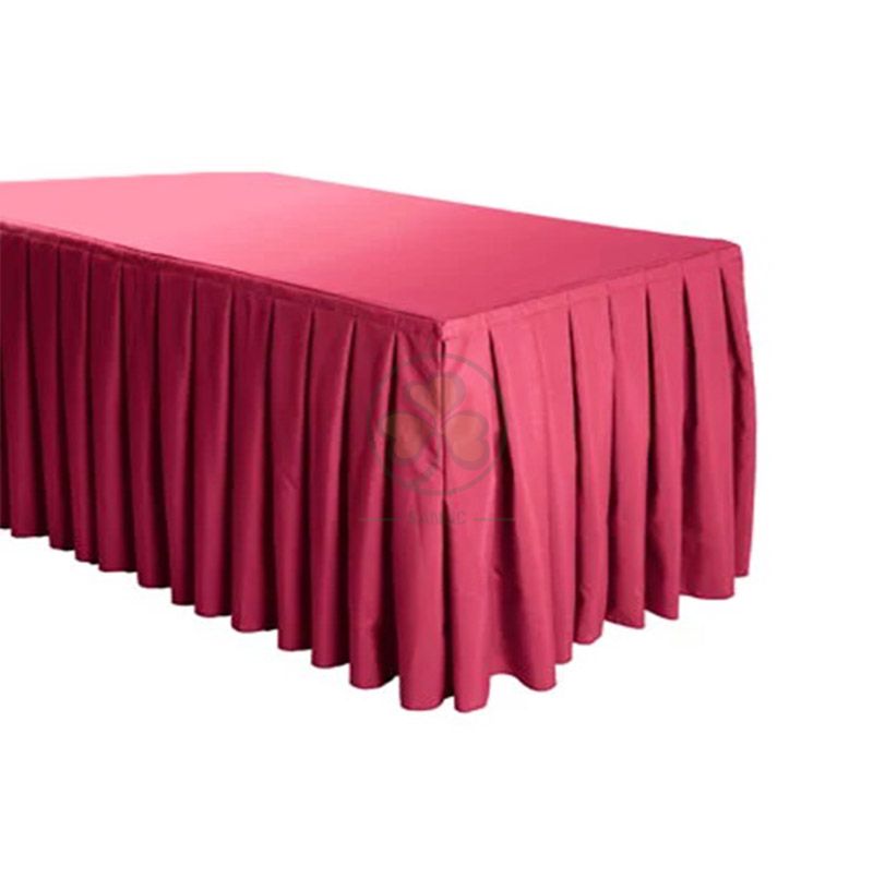 Polyester Pleated Table Skirting Designs Banquet Table Skirt Rectangular SL-F2012PTSR