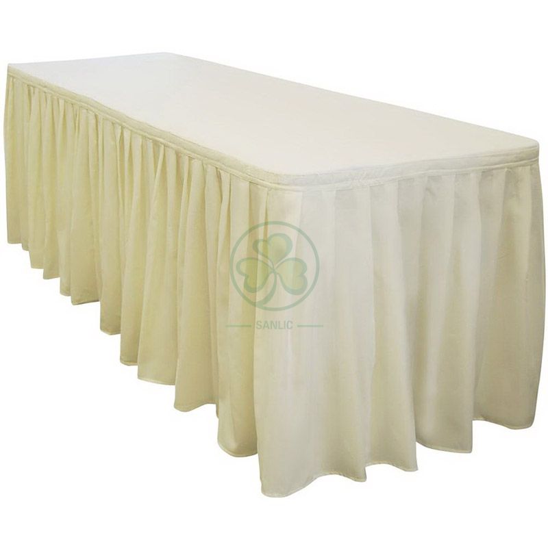 Polyester Pleated Table Skirting Designs Banquet Table Skirt Rectangular SL-F2012PTSR