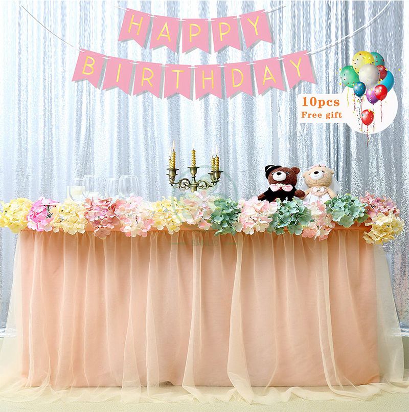 Tulle Table Skirt for Rectangle or Round Tables for Wedding Baby Shower Birthday Party SL-F2014TTSR