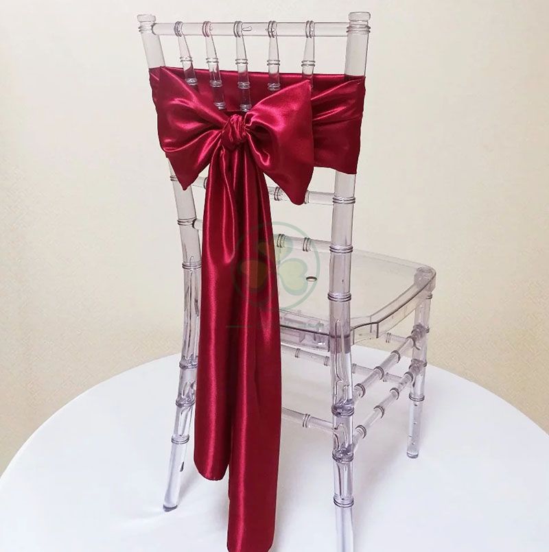 Wedding Party Decoration Burgundy Chair Sashes Plain Satin Chair Tie For Banquet Folding Chairs  SL-F2040WSCS