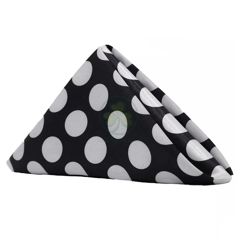 20 Inch Satin Cloth Napkins Black and White Polka Dots SL-F2051SNPD