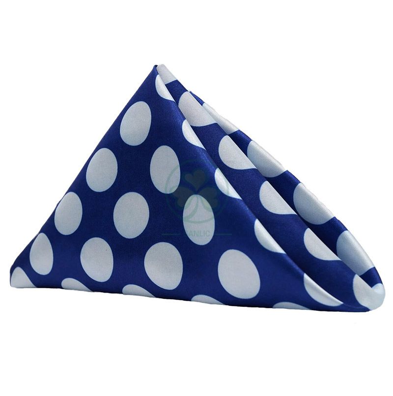 New Fashionable Satin Cloth White and Blue Polka Dots Wedding Napkins, for Restaurant, Bistro, Wedding, Thanksgiving and Christmas  SL-F2052FSTN