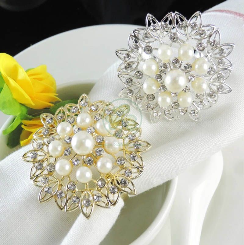 Flower Pearl Rhinestone Napkin Ring Holder for Wedding Party Home Kitchen Dining Table Linen Accessories SL-M2058FPNR