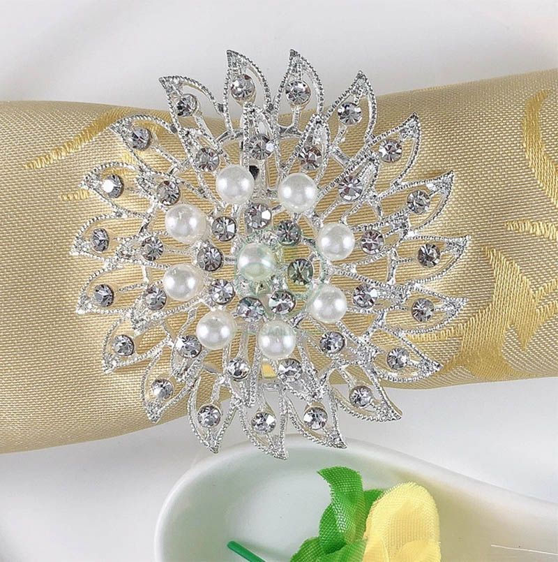 Flower Pearl Rhinestone Napkin Ring Holder for Wedding Party Home Kitchen Dining Table Linen Accessories SL-M2058FPNR