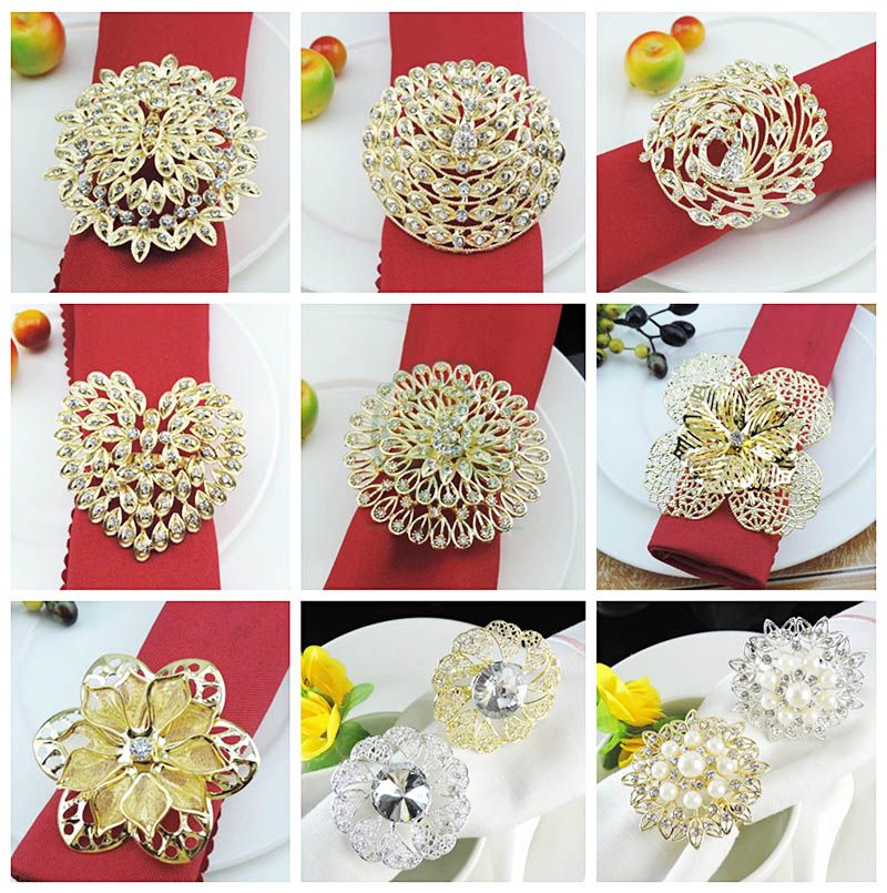 Hot Sale Exquisite Napkins Rings Set Rhinestone Thanksgiving Napkin Rings for Wedding Banquet Christmas Dinner Decor Favor SL-M2061ERNR