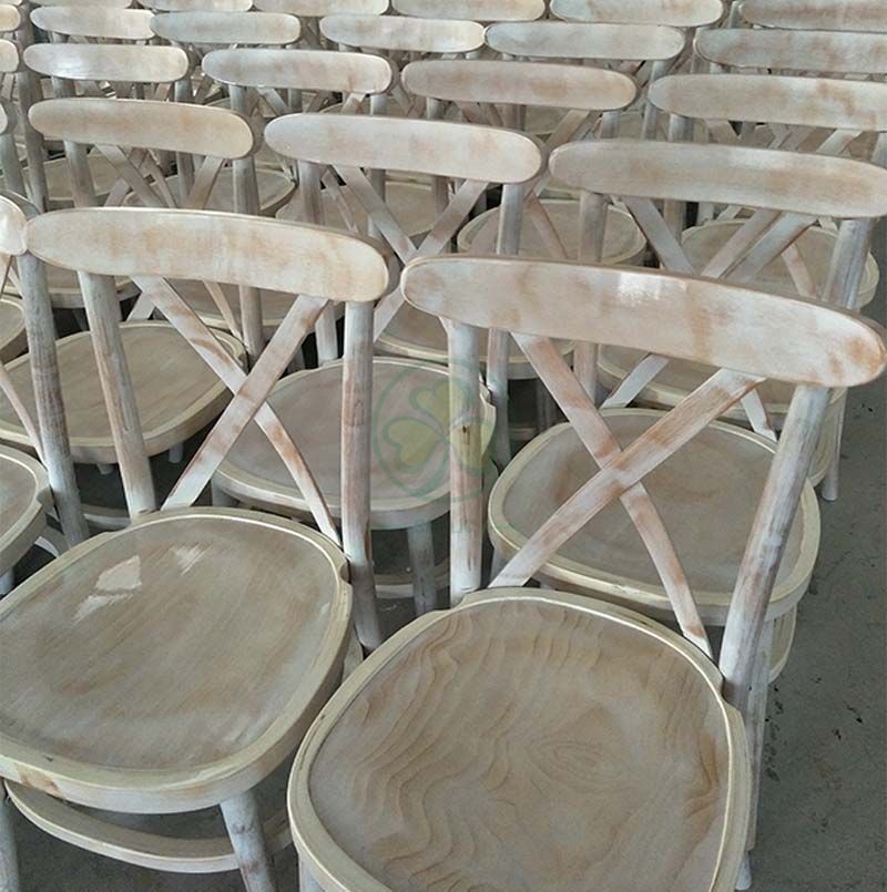 Custom Limewash Tuscan Cross Back Dining Chairs for Outdoor or Indoor Events SL-W1836WLTC