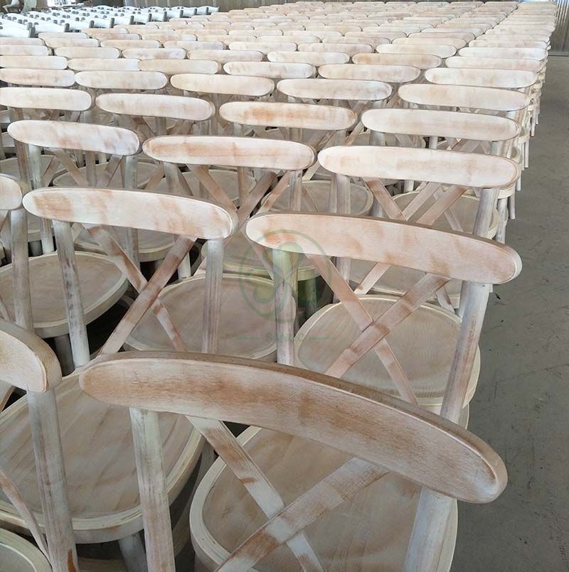 Custom Limewash Tuscan Cross Back Dining Chairs for Outdoor or Indoor Events SL-W1836WLTC