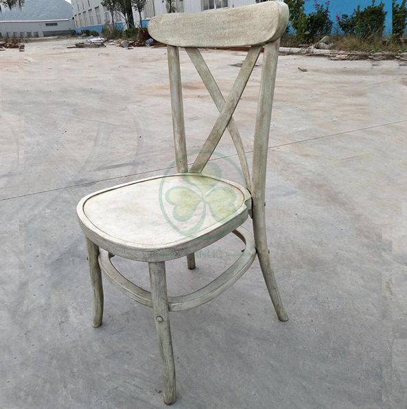 Bespoke Farmhouse Vintage Wooden Tuscan Crossback Dining Chair in White Distressed for Outdoor Events and Weddings SL-W1836BWTC