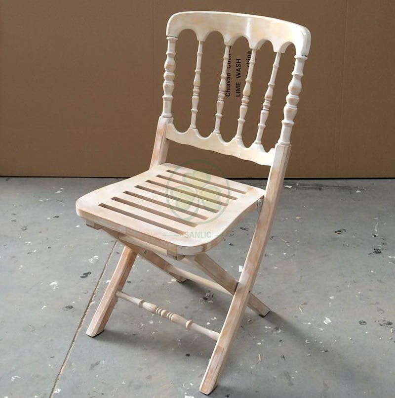 Limewash Wooden Folding Chateau Chair with Slatted Seat for Outdoor Events or Parties SL-W1885WFCC