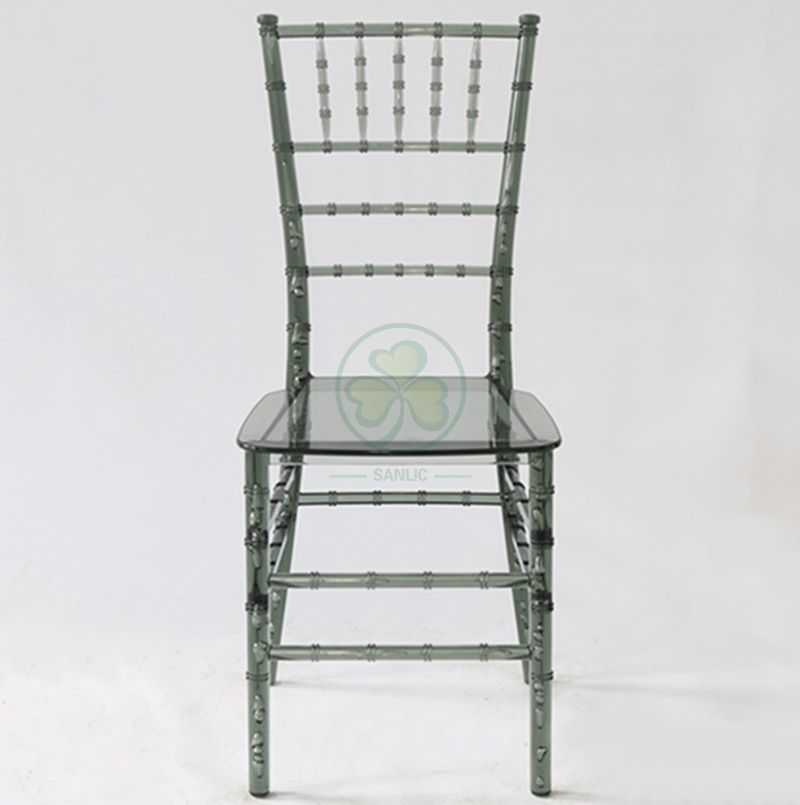 Wedding Crystal Smoky Gray Resin Monoblock Tiffany Chair for Indoor or Outdoor Events SL-R1977RMTC