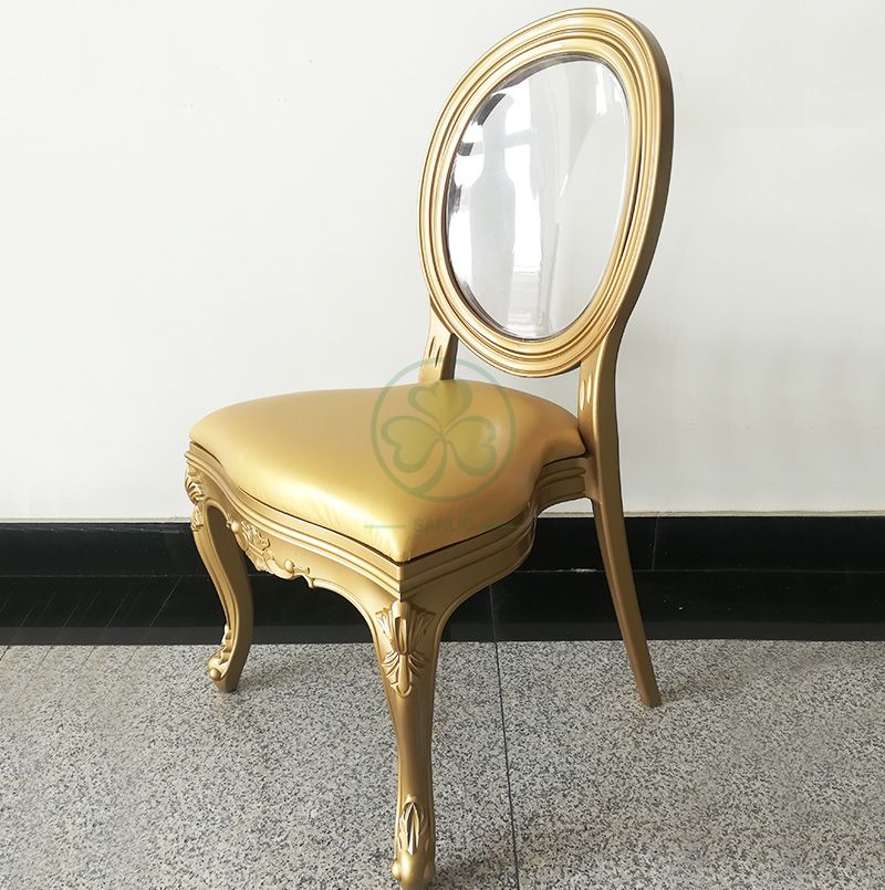 Wholesale Luxury PC Resin Louis Chair with Padded Seat and Clear Back for Dining Halls or Hotels Banquets SL-R2035WRLC