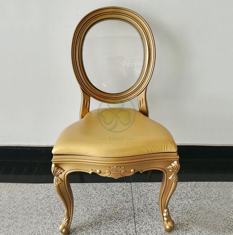 Wholesale Luxury PC Resin Louis Chair with Padded Seat and Clear Back for Dining Halls or Hotels Banquets  SL-R2035WRLC