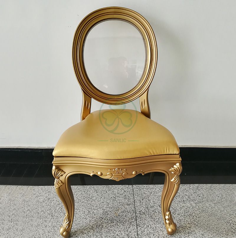 Wholesale Luxury PC Resin Louis Chair with Padded Seat and Clear Back for Dining Halls or Hotels Banquets SL-R2035WRLC