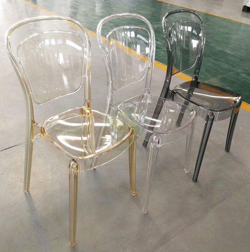 Wholesale Crystal Smoky Gray Plastic Lucent Banquet Chair for Catering Services or Kitchen  SL-R2059GPLC