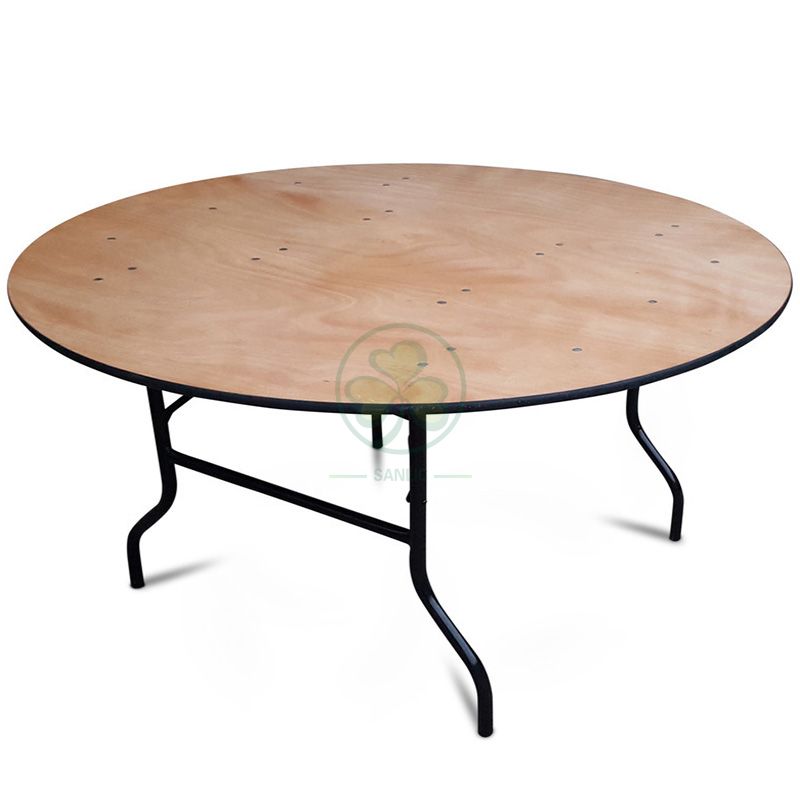 Wholesale Round Wood Folding Banquet Table for Indoor or Outdoor Events or Weddings with PVC Edge SL-T2085WRTP