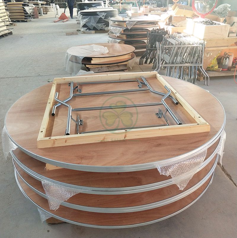 High Quality Wood Round Folding Event Table for Banquet Halls or Wedding Venues with AL Edge SL-T2086WRTA