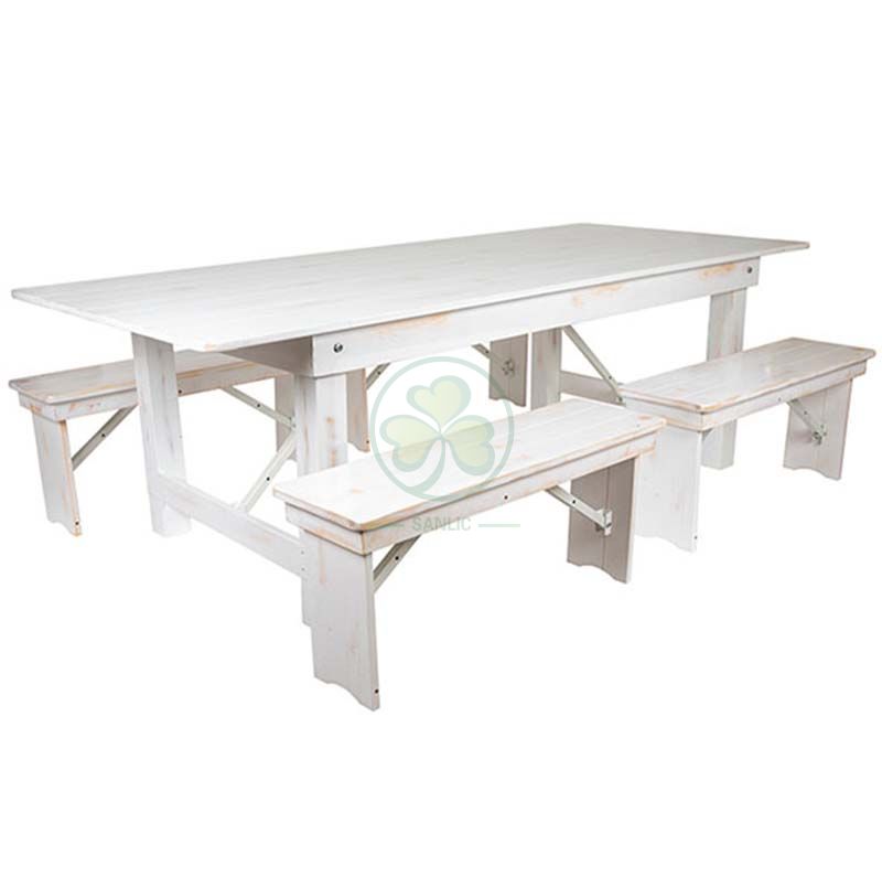 Factory Direct White Vintage Farm Tables with Benches for Outdoor Courtyard Dining Party  SL-T2102WVFT