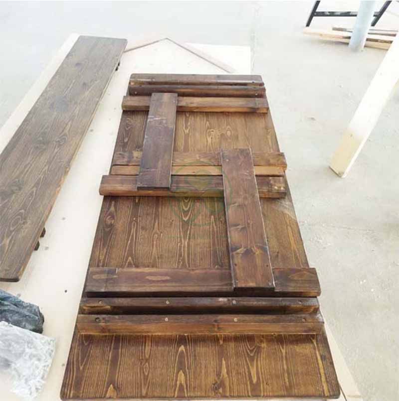 Custom Antique Rectangular Solid Wood Farm Table and Bench for Outdoor Events or Catering Services SL-T2115BFHT