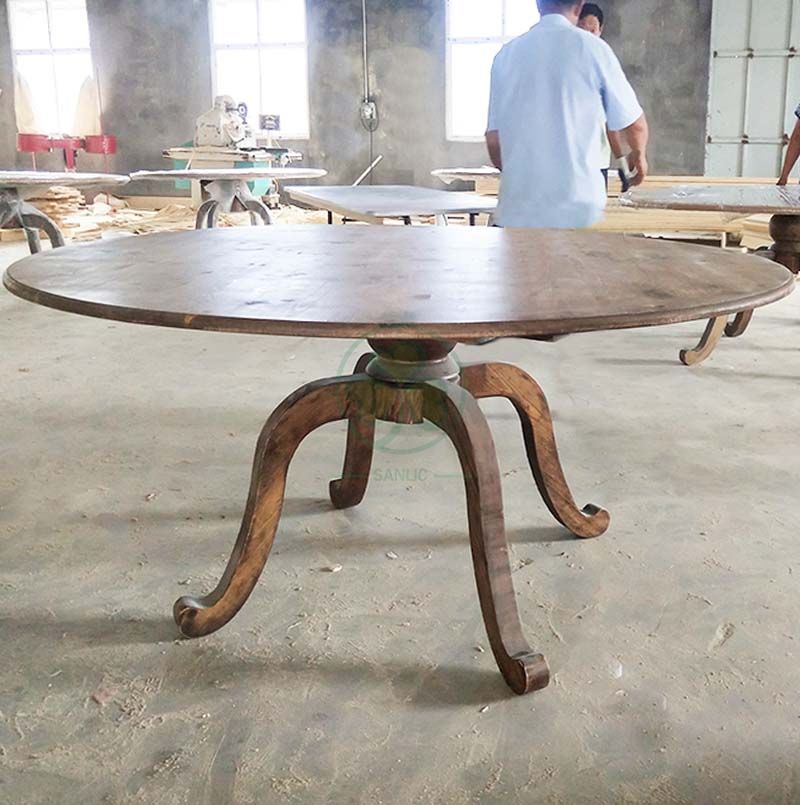 Customized Reclaimed Wood White Round Pedestal Dining Table SL-T2120WWPT