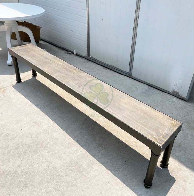 Custom Wood Farmhouse Dining Bench with Steel Frame for Wedding Venue or Dining Room SL-T2125CFBKM