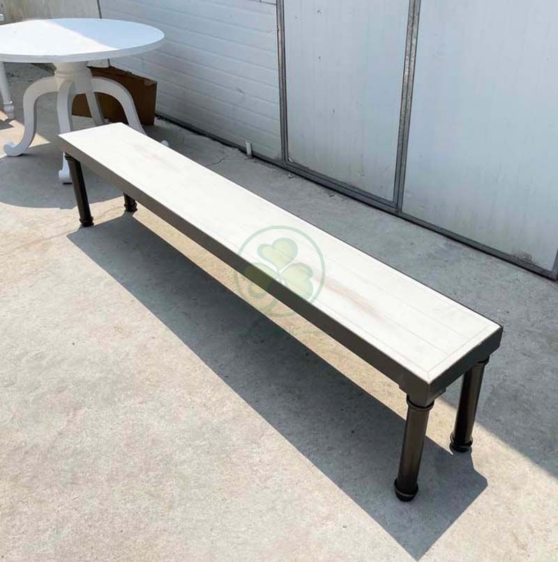 Custom Wood Farmhouse Dining Bench with Steel Frame for Wedding Venue or Dining Room SL-T2125CFBKM