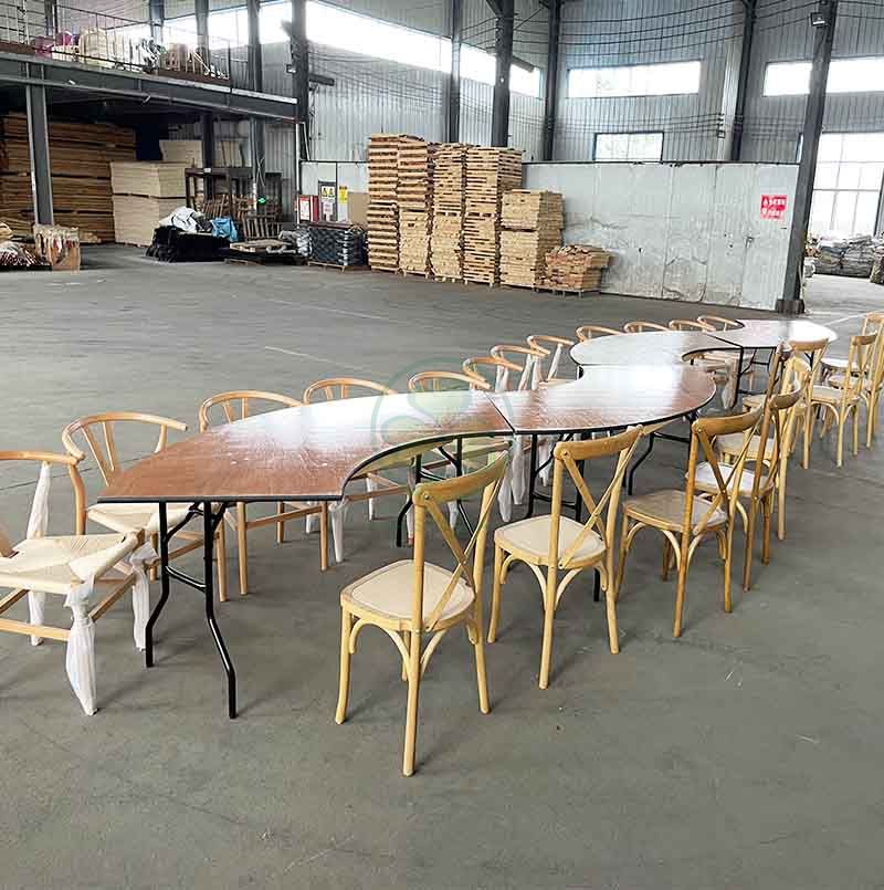 Wholesale Wooden Serpentine Folding Table for Dining Halls and Catering Services SL-T2096WSPT