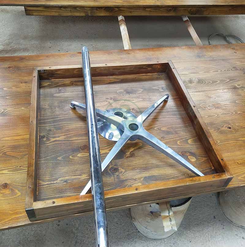 Farmhouse Style Reclaimed Wood and Steel Pedestal Pub Table SL-T2131WSPT