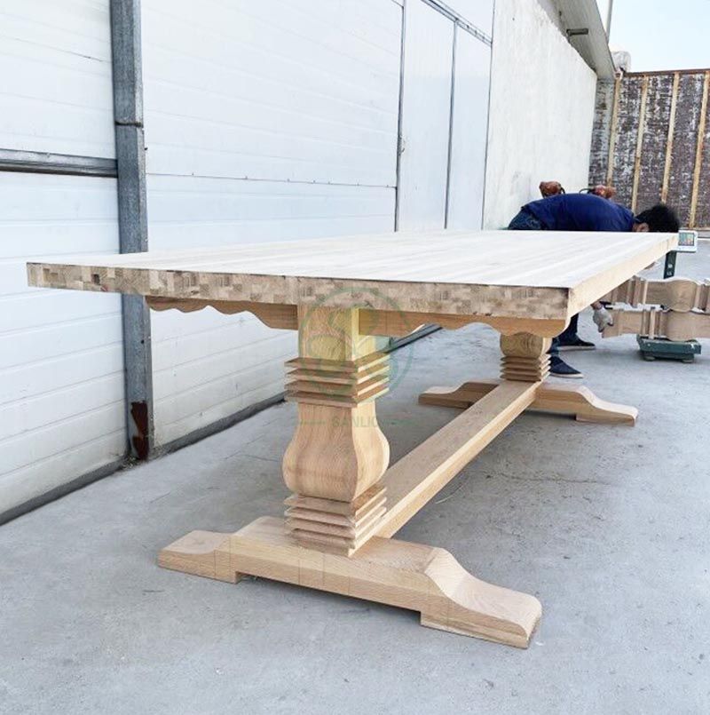 New Designed Solid Wood Trestle Pedestal Large Rectangle Farmhouse Dining Table SL-T2133NFPT