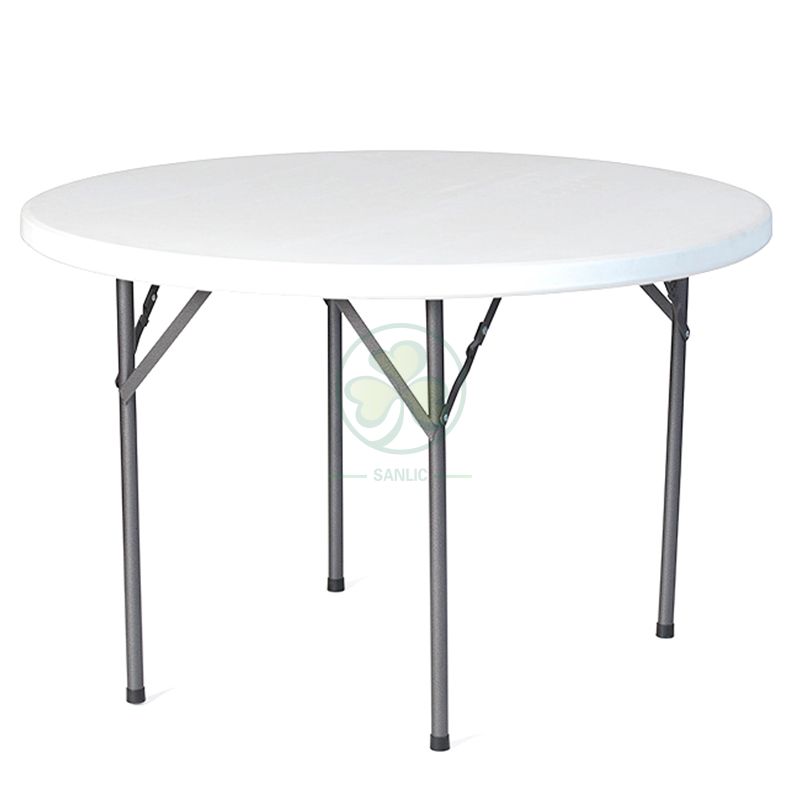 Factory Direct 43inches HDPE White Plastic Round Folding Dining Table for Indoor and Outdoor Events and Banquets  SL-T2159HPRF