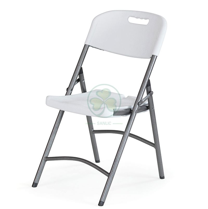 High Quality Popular Blow Molded White Plastic Folding Chair with Gray Frame (TUBE DIA28) SL-T2177HBFC