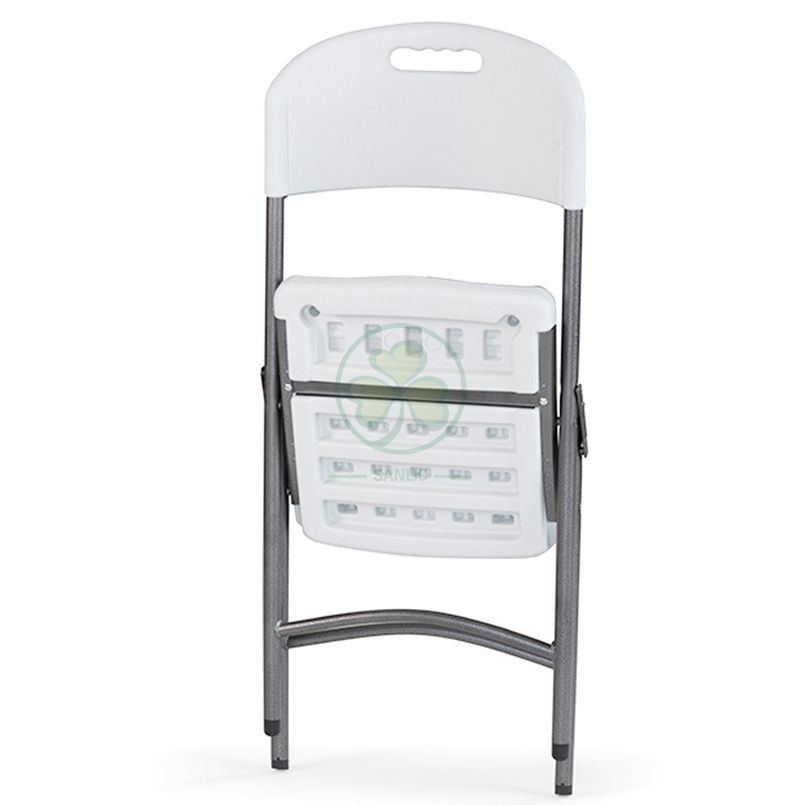 High Quality Popular Blow Molded White Plastic Folding Chair with Gray Frame (TUBE DIA28) SL-T2177HBFC