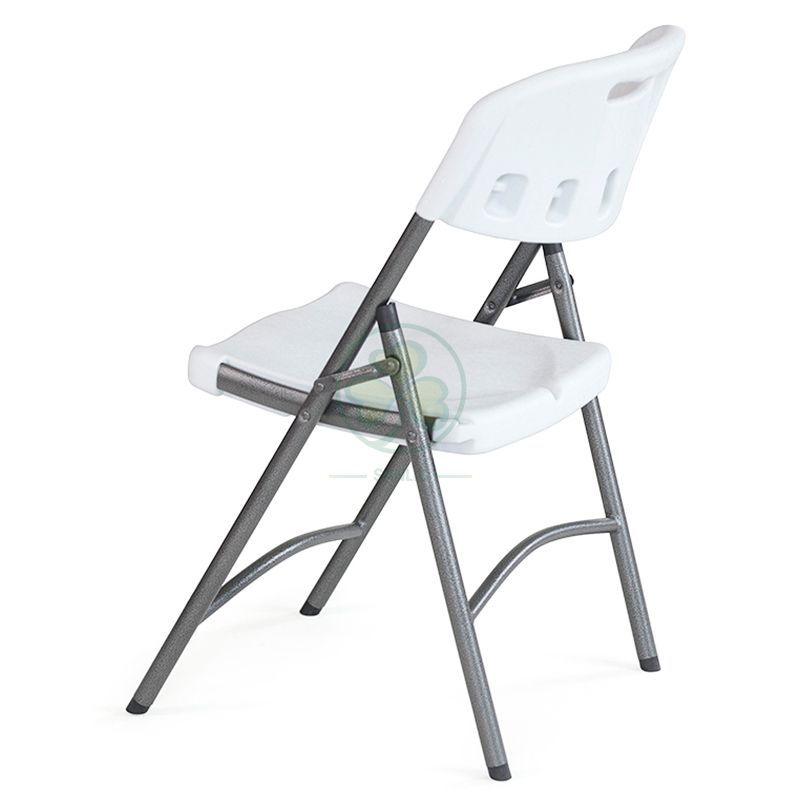 High Quality Popular Blow Molded White Plastic Folding Chair with Gray Frame (TUBE DIA28) SL-T2177HBFC