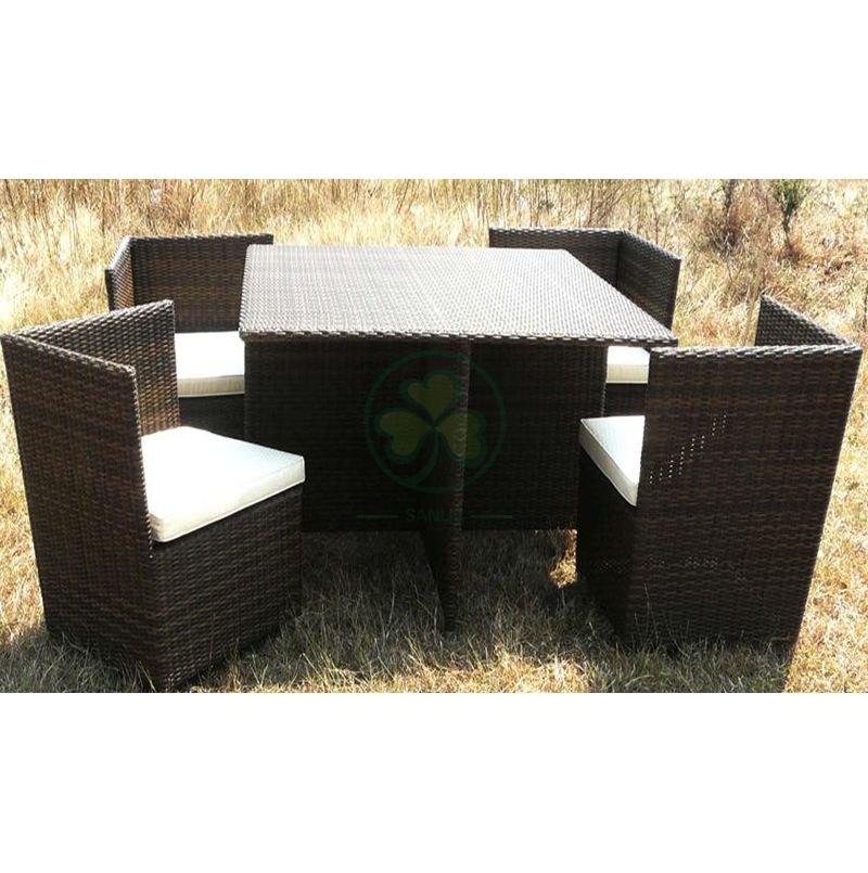 Factory Wholesale Garden Patio Furniture Restaurant Furniture Rattan Square Table Dining Set SL-WR2185RGPF