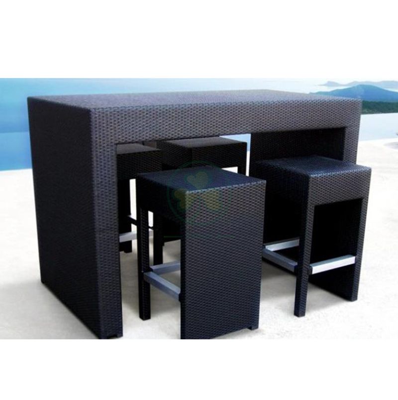 Factory Wholesale All Weather High Quality Outdoor Furniture Rattan Bar Set and Restaurant Table and Chairs Set SL-WR2188ROTC